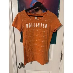 Hollister California Womens Burnt Orange y2k Logo T-Shirt Size L Seagull Print